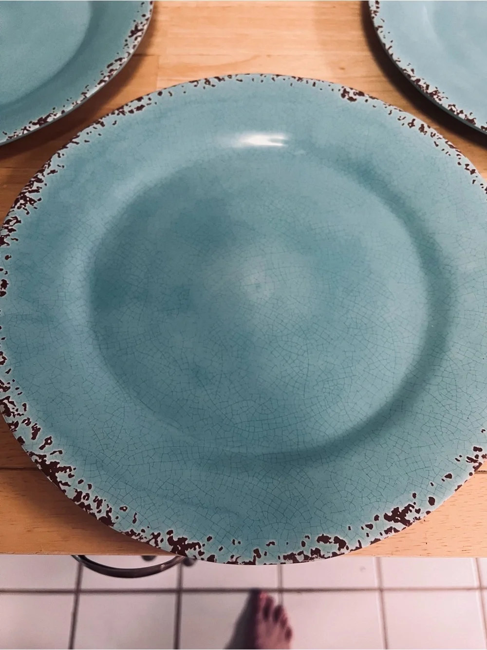 Tommy Bahama Turquoise Rustic Crackle Melamine 11” Dinner Plates set of 3